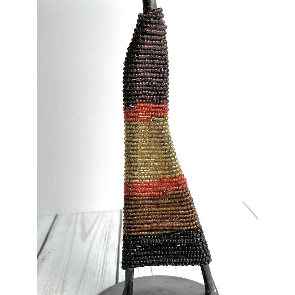 African Metal Beaded Candle Holder Sculpture Figurine Holds 2 Candles 15.5” Tall